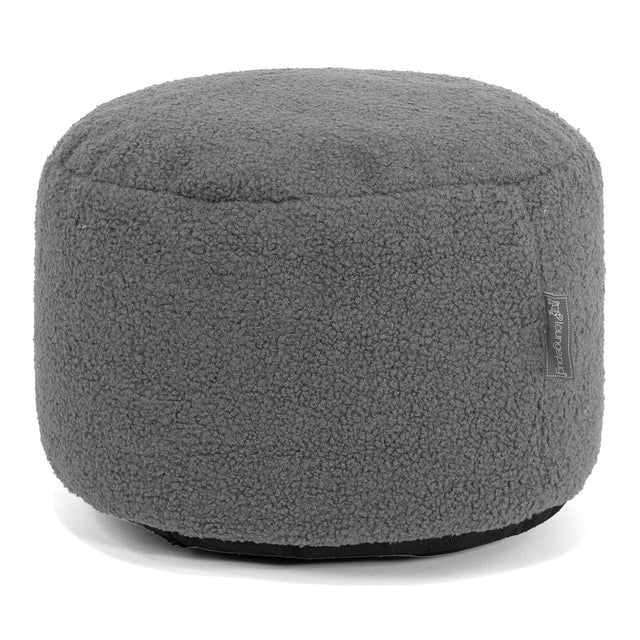 Petit Repose-pieds Rond - Bouclé Gris 01