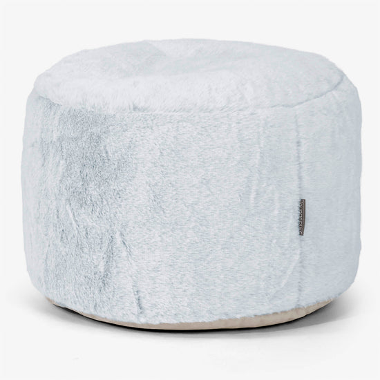 Petit Repose-pieds Rond - Fausse Fourrure Lapin Bleu Pastel 01