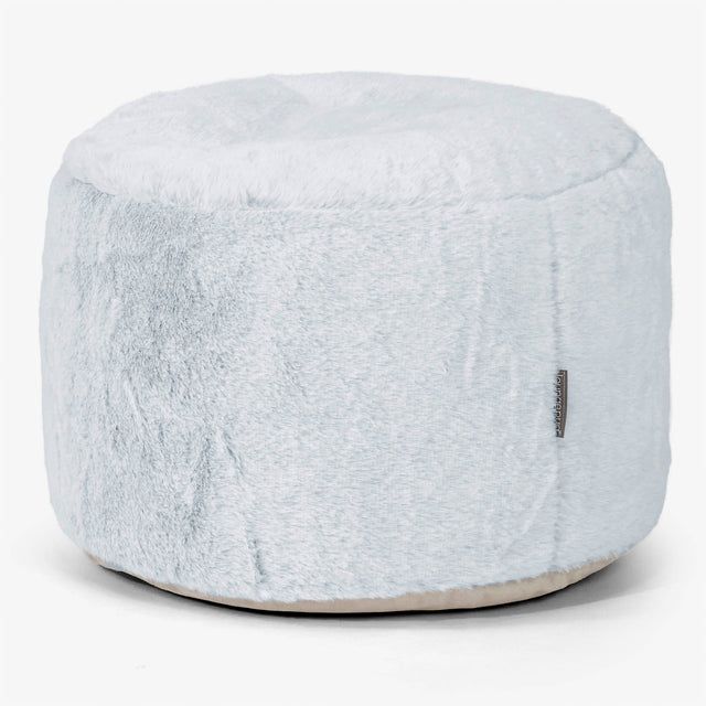 Petit Repose-pieds Rond - Fausse Fourrure Lapin Bleu Pastel 01