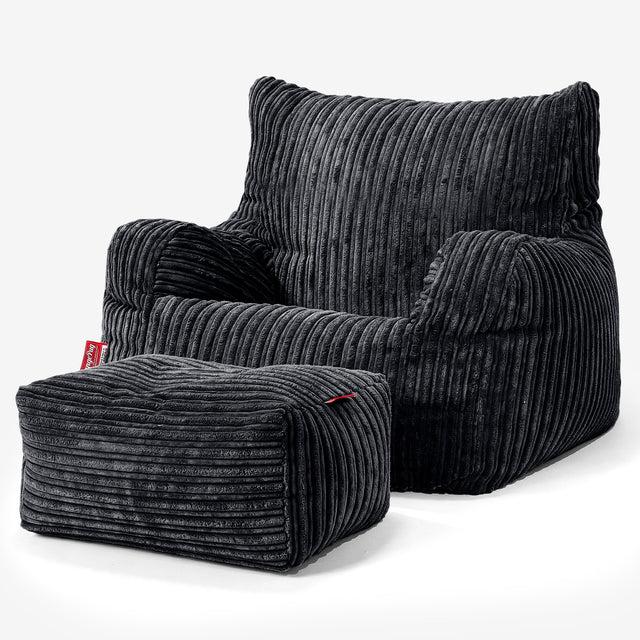 Joséphine Pouf Fauteuil Design - Côtelé Noir 02