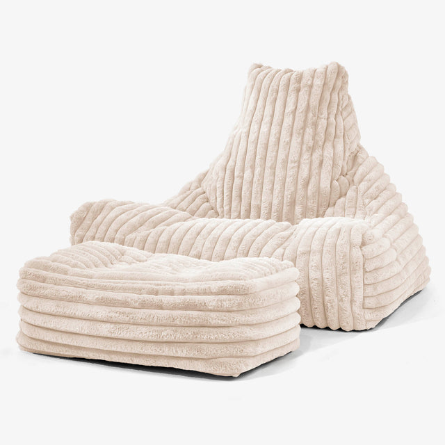 Pouf Fauteuil Relax - Velours Côtelé Ultra Pelucheux Crème 02