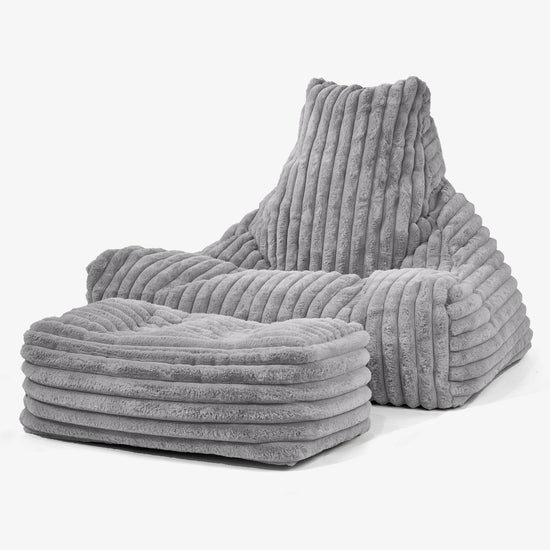 Pouf Fauteuil Relax - Velours Côtelé Ultra Pelucheux Gris 02