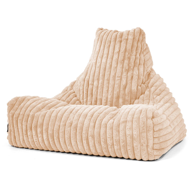 Pouf Fauteuil Relax - Velours Côtelé Ultra Pelucheux Pêche 01