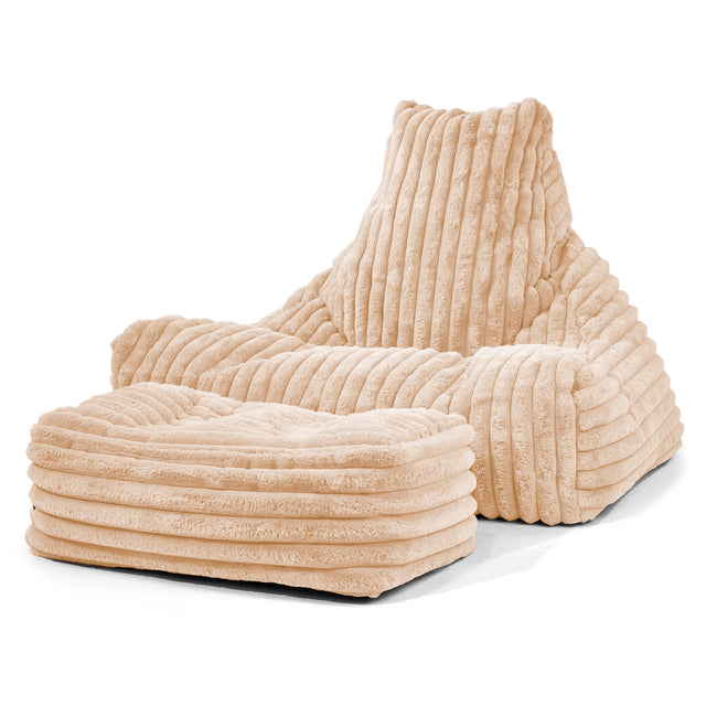 Pouf Fauteuil Relax - Velours Côtelé Ultra Pelucheux Pêche 02