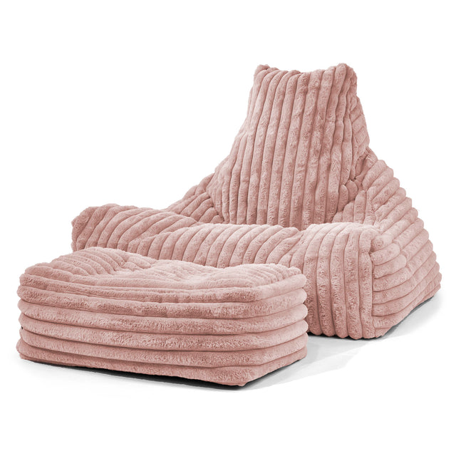 Pouf Fauteuil Relax - Velours Côtelé Ultra Pelucheux Rose Pastel 02