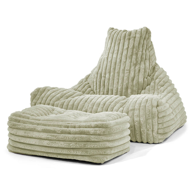 Pouf Fauteuil Relax - Velours Côtelé Ultra Pelucheux Vert Sauge 02