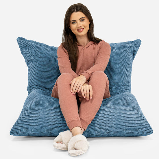 Pouf Géant XXL - Pompon Bleu Ciel 01