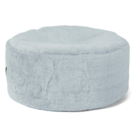 Pouf Ottoman avec Plateau - Fausse Fourrure Lapin Bleu Pastel 02