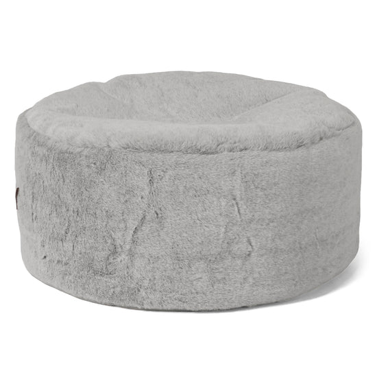 Pouf Ottoman avec Plateau - Fausse Fourrure Lapin Gris clair 02