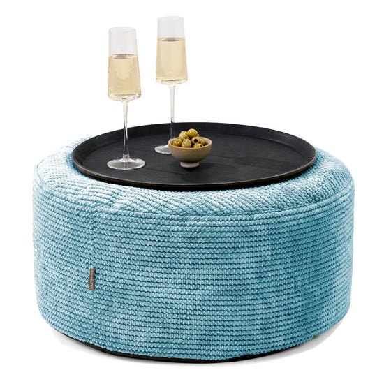 Pouf Ottoman avec Plateau - Pompon Mer Égée 01