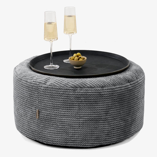 Pouf Ottoman avec Plateau - Velours Côtelé Gaufré Noir 01