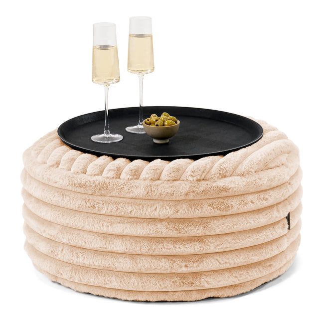 Pouf Ottoman avec Plateau - Velours Côtelé Ultra Pelucheux Pêche 01