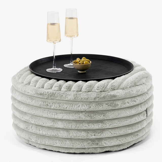 Pouf Ottoman avec Plateau - Velours Côtelé Ultra Pelucheux Vert Sauge 01