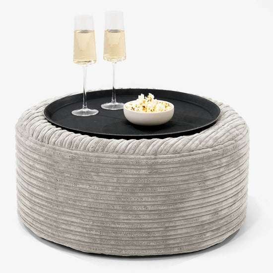 Pouf Ottoman avec Plateau - Côtelé Vison 01