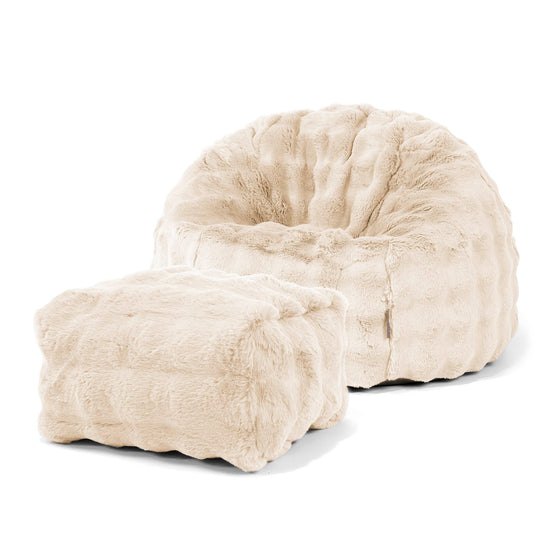 Pouf Poire Classique - Fausse Fourrure à Bulles Crème 02