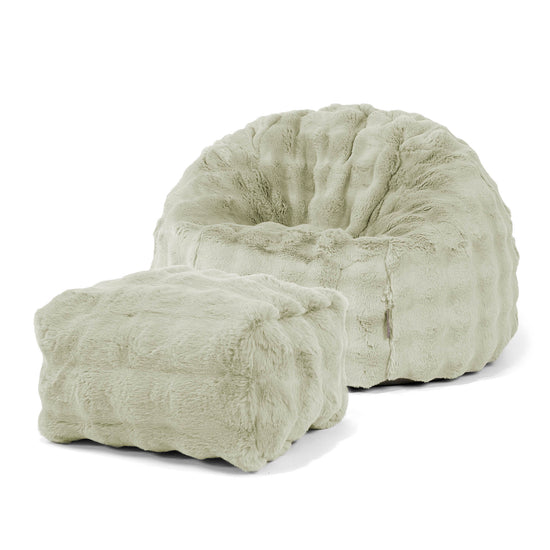 Pouf Poire Classique - Fausse Fourrure à Bulles Vert Sauge 02