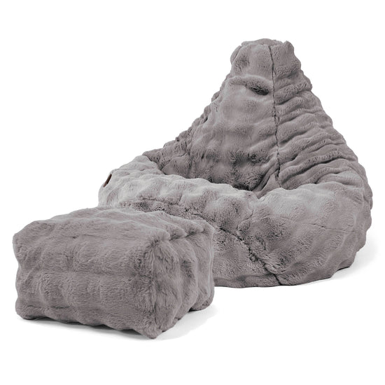 Pouf Poire Gamer - Fausse Fourrure à Bulles Gris 01