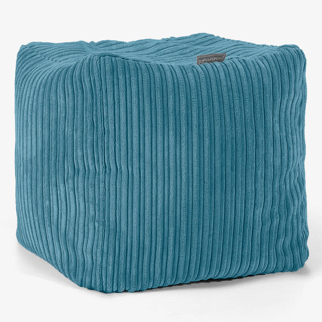 Pouf Repose-pieds Cube - Côtelé Mer égée 01