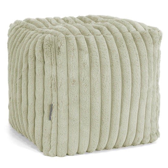 Pouf Repose-pieds Cube - Velours Côtelé Ultra Pelucheux Vert Sauge 01