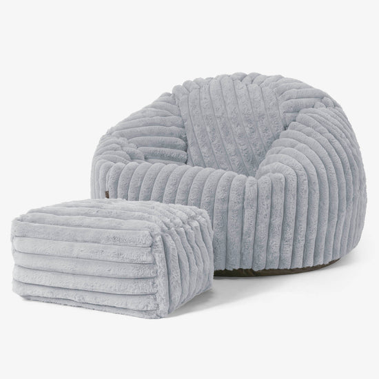 Pouf Poire Classique - Velours Côtelé Ultra Pelucheux Bleu Dragé 02