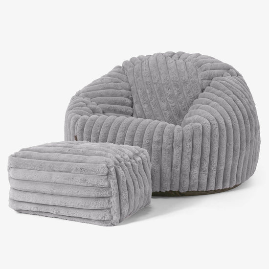 Pouf Poire Classique - Velours Côtelé Ultra Pelucheux Gris 02