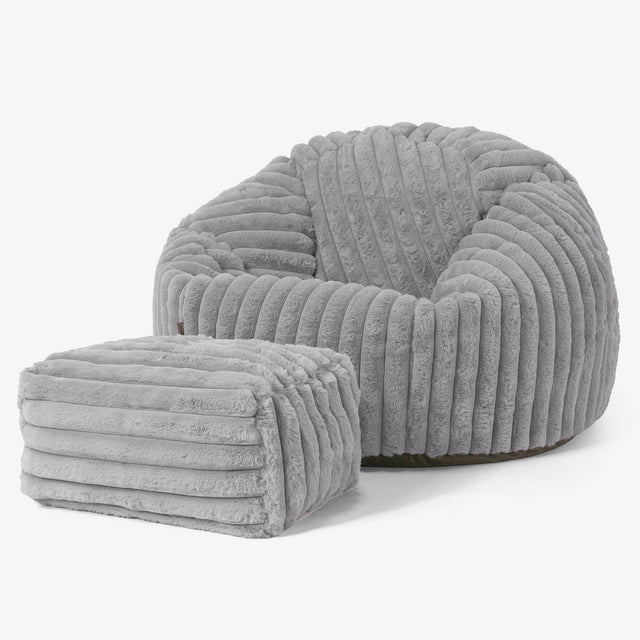 Pouf Poire Classique - Velours Côtelé Ultra Pelucheux Gris 02