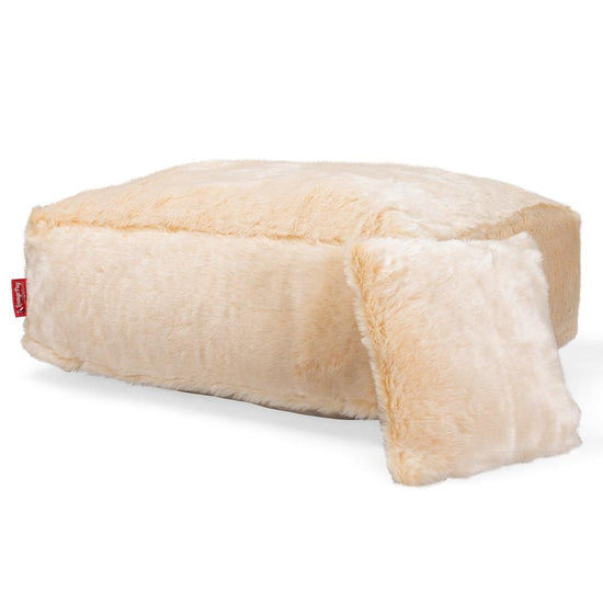 Lounge Pug, CloudSac 250, Pouf Ottomane Repose-pieds à Mémoire de Forme, Fausse Fourrure Blanc