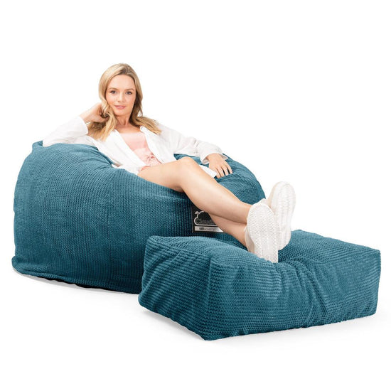 Lounge Pug, CloudSac 510 XL, Grand Pouf à Mémoire de Forme, Canapé, Pompon Mer Égéé