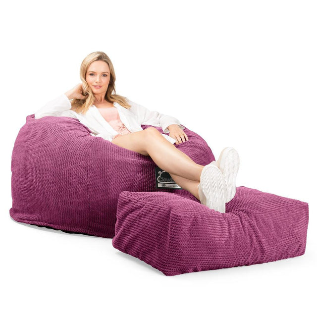 Lounge Pug, CloudSac 510 XL, Grand Pouf à Mémoire de Forme, Canapé, Pompon Rose