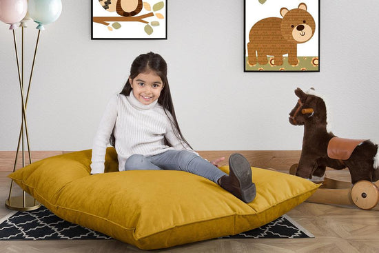 LOUNGE PUG - Velours - Gros Pouf Enfant, Pouf Geant Enfant - Or