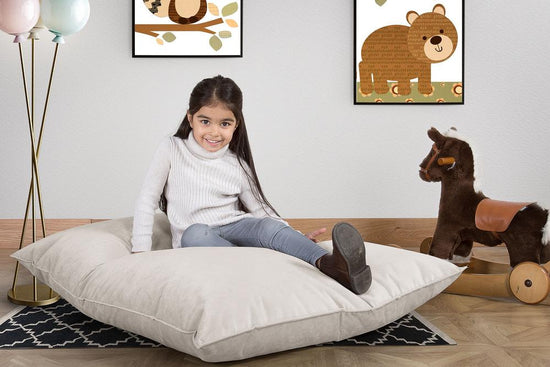 LOUNGE PUG - Velours - Gros Pouf Enfant, Pouf Geant Enfant - Argent