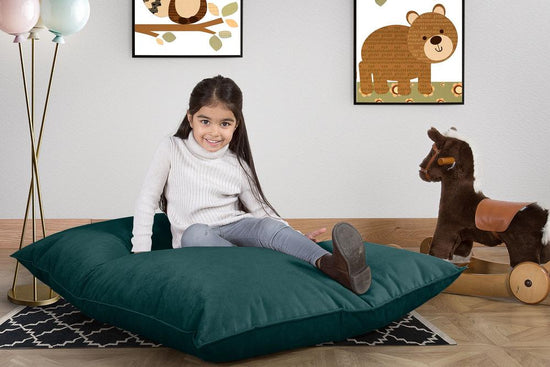 LOUNGE PUG - Velours - Gros Pouf Enfant, Pouf Geant Enfant - Mer Égéé