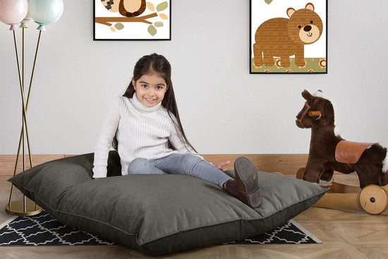 LOUNGE PUG - Velours - Gros Pouf Enfant, Pouf Geant Enfant - Anthracite