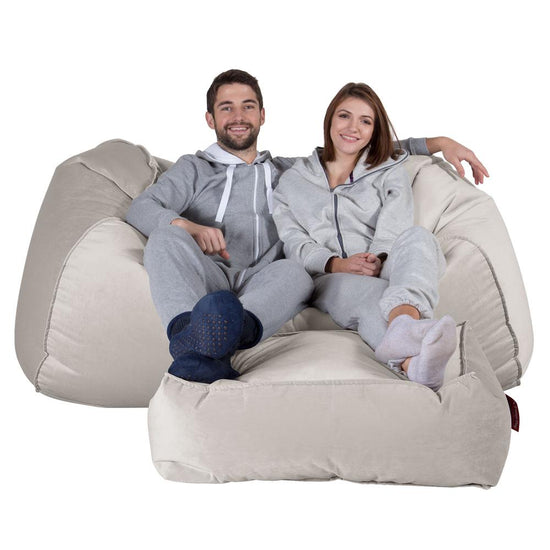 LOUNGE PUG, Gros Pouf Canapé, Pouf Geant, Velours Argent