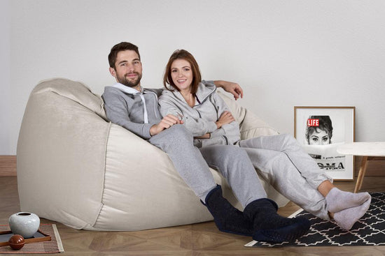 LOUNGE PUG, Gros Pouf Canapé, Pouf Geant, Velours Argent