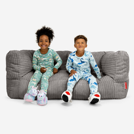 Canapé Pouf Géant Albert pour Enfants 2 places 3-14 ans - Côtelé Anthracite 01