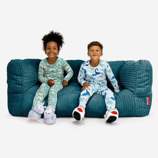 Canapé Pouf Géant Albert pour Enfants 2 places 3-14 ans - Côtelé Bleu Canard 01