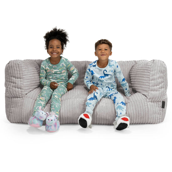 Canapé Pouf Géant Albert pour Enfants 2 places 3-14 ans - Côtelé Gris Argent 01