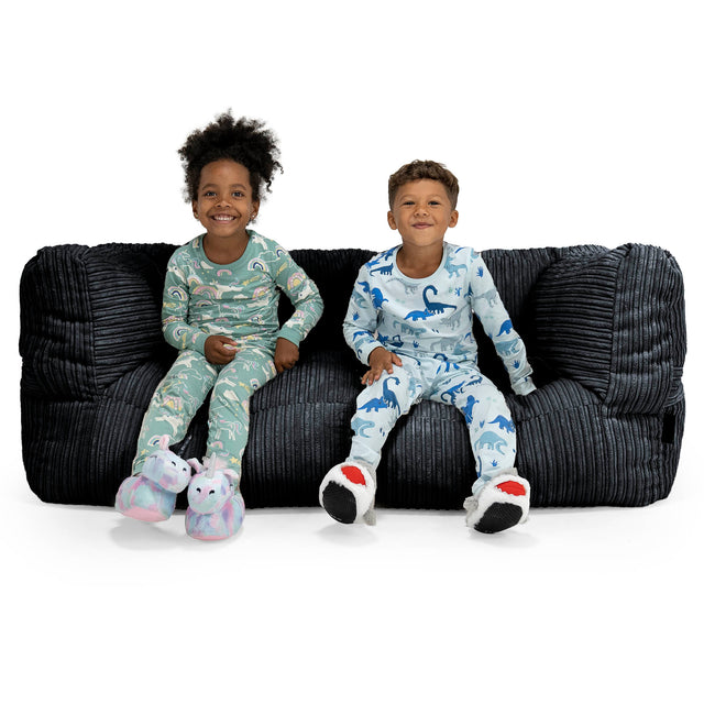Canapé Pouf Géant Albert pour Enfants 2 places 3-14 ans - Côtelé Noir 01