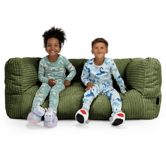 Canapé Pouf Géant Albert pour Enfants 2 places 3-14 ans - Côtelé Vert Forêt 01