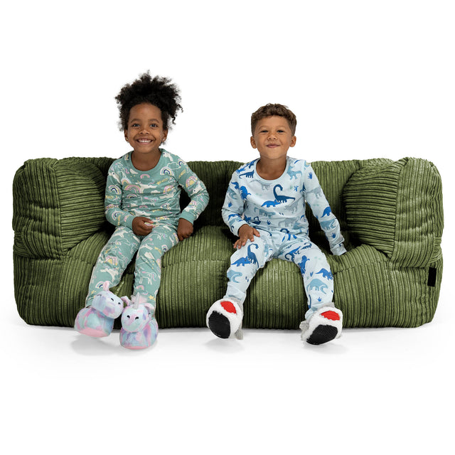 Canapé Pouf Géant Albert pour Enfants 2 places 3-14 ans - Côtelé Vert Forêt 01