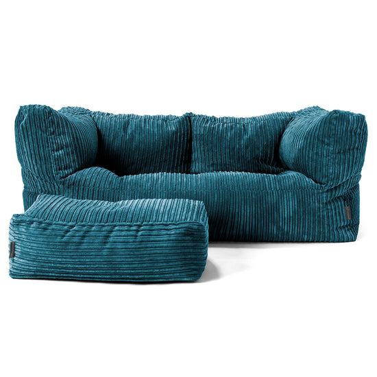 Canapé Pouf Albert 2 places - Côtelé Bleu Canard 02