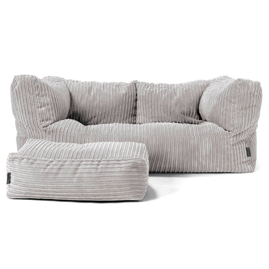 Canapé Pouf Albert 2 places - Côtelé Gris Argent 02