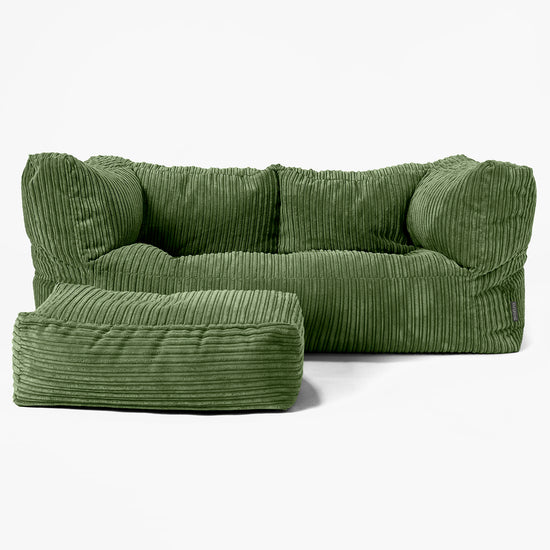 Canapé Pouf Albert 2 places - Côtelé Vert Forêt 02