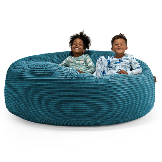 Pouf Géant pour Enfants de Taille Familiale 3-14 ans - Côtelé Bleu Canard 01