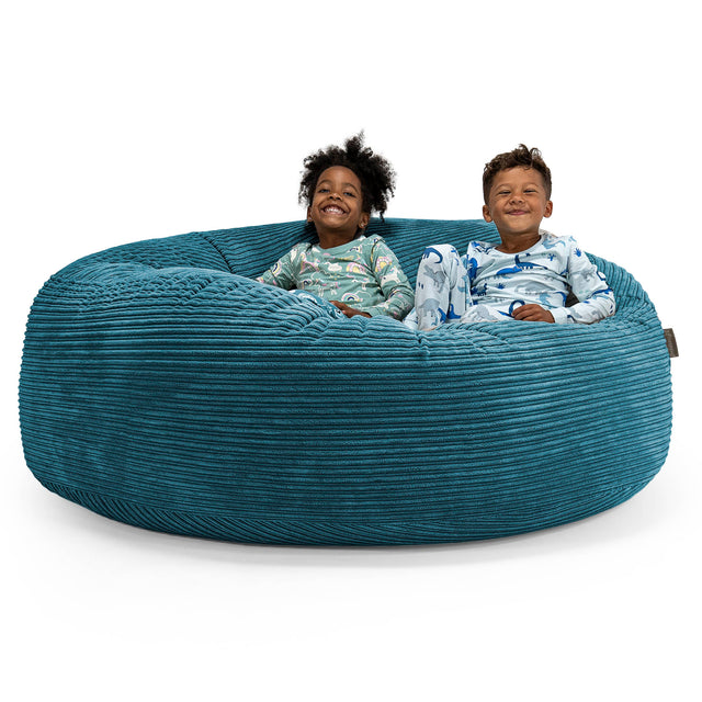 Pouf Géant pour Enfants de Taille Familiale 3-14 ans - Côtelé Bleu Canard 01