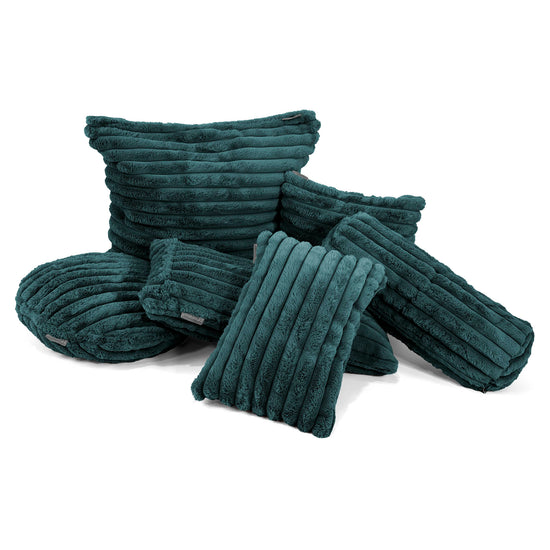 Housse de Coussin Rond 50cm - Velours Côtelé Ultra Pelucheux Bleu Canard 02