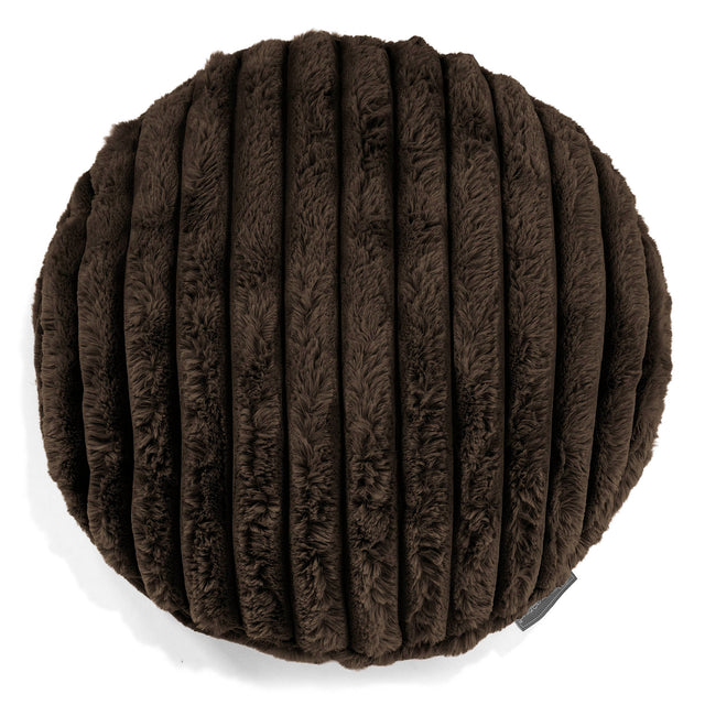 Housse de Coussin Rond 50cm - Velours Côtelé Ultra Pelucheux Marron Meuse 01