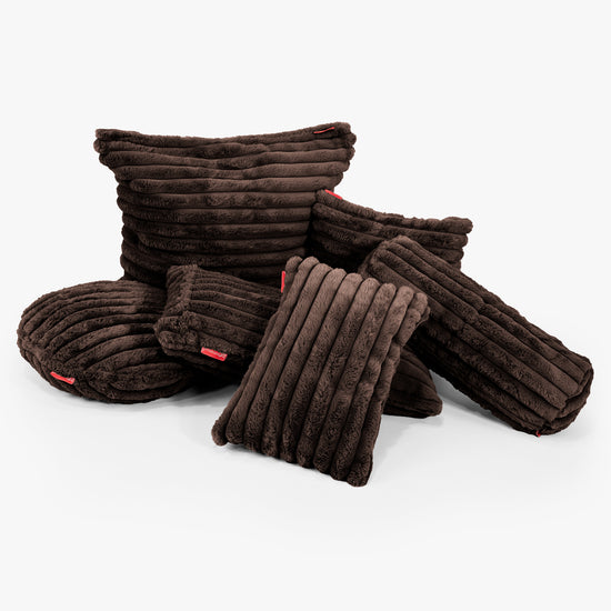 Housse de Coussin Rond 50cm - Velours Côtelé Ultra Pelucheux Marron Meuse 02