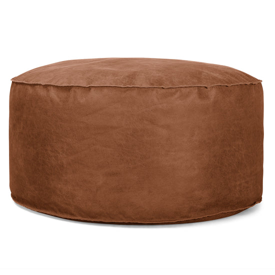 Pouf Design Rond - Cuir Vintage Camel 01